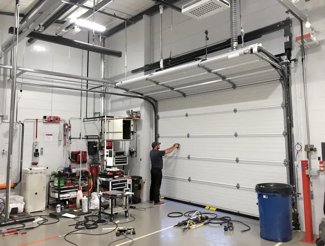 Bexley Garage Door Repair certified technician performing commercial door repair at a Bexley business facility